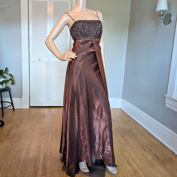 Vintage Formal Gown 90s Morgan & Co Regency Maxi Dress Metallic Prom Size 13/14 - Picture 9 of 10